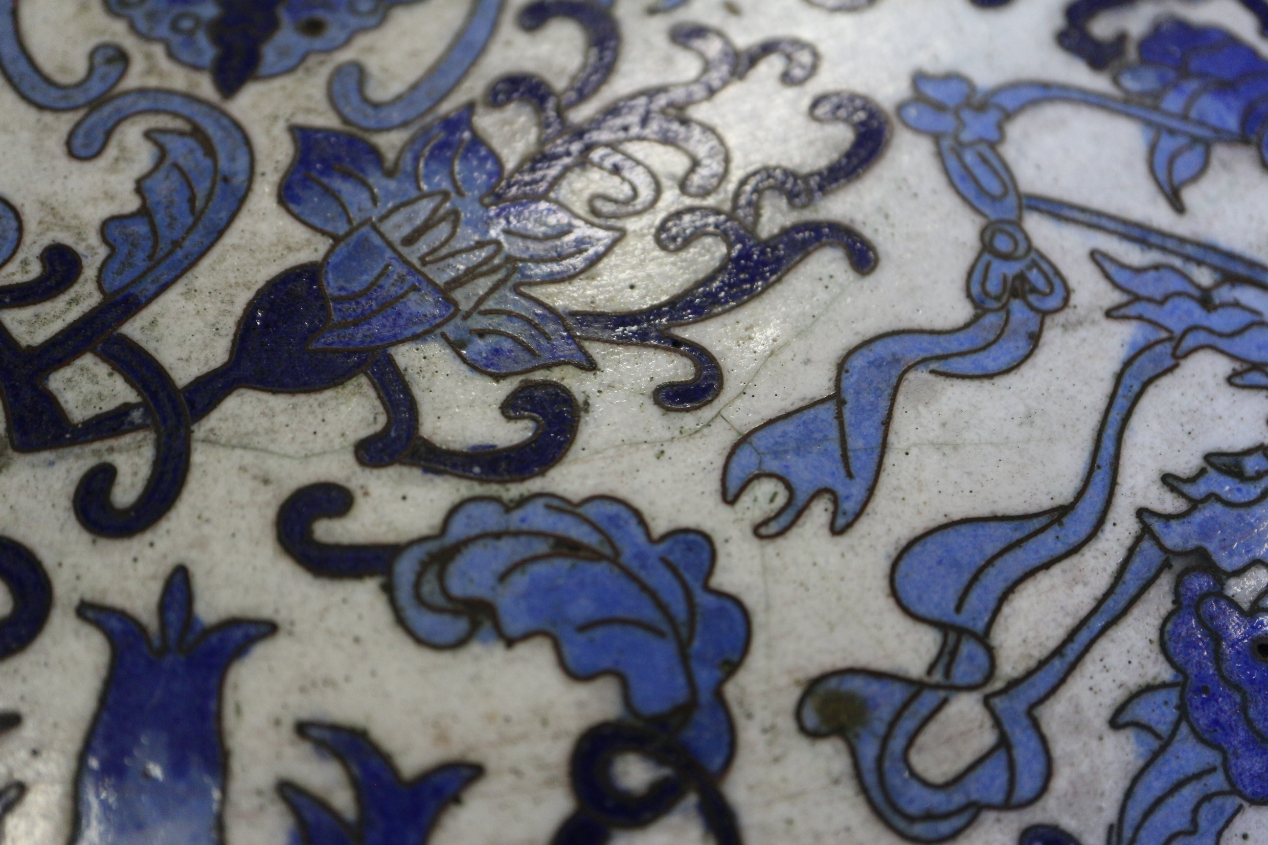 A Chinese cloisonne blue and white circular box and cover with flower, bat and character designs, 12 - Image 9 of 23