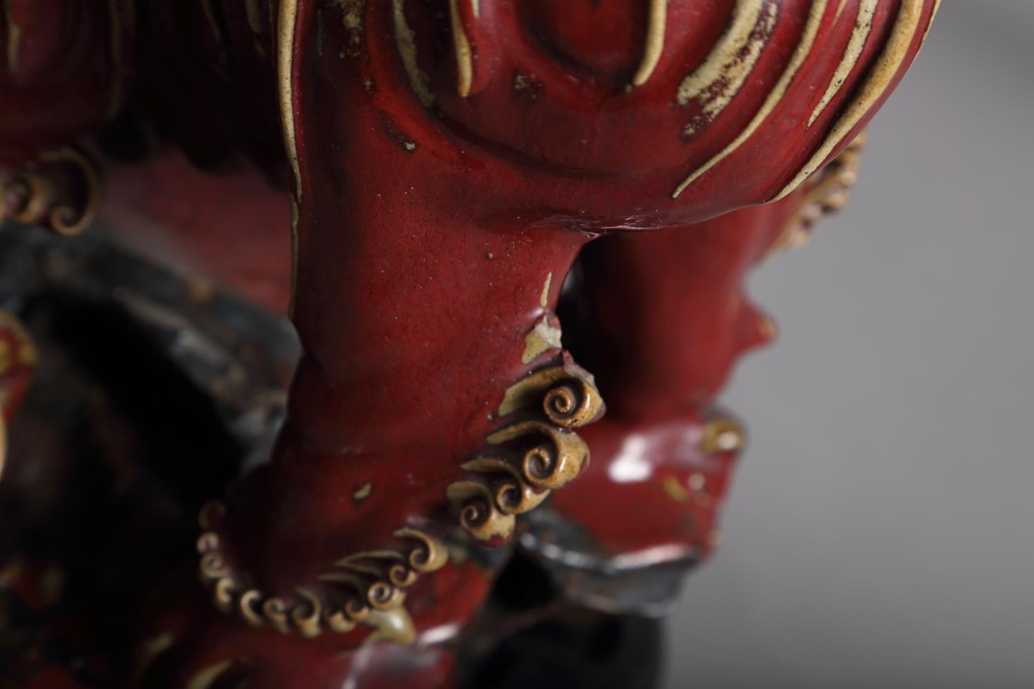 A Chinese red and brown glazed porcelain model of a Dog of Fo, on hardwood stand, 16" high - Image 6 of 17