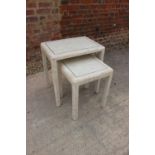 Two coral and brass line inlaid rectangular top occasional tables, on square chamfered supports,