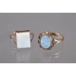 A 9ct gold dress ring set single square cut opal, size M, 2.1g, and another set oval opal, size L,