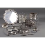 A Garrards & Co silver plated tray with embossed border, various loose silver plated cutlery,