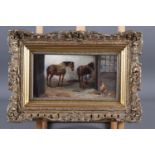 Phil Smith, 1903: an oil on board, "At the Blacksmiths", 6" x 11" in deep gilt openwork frame