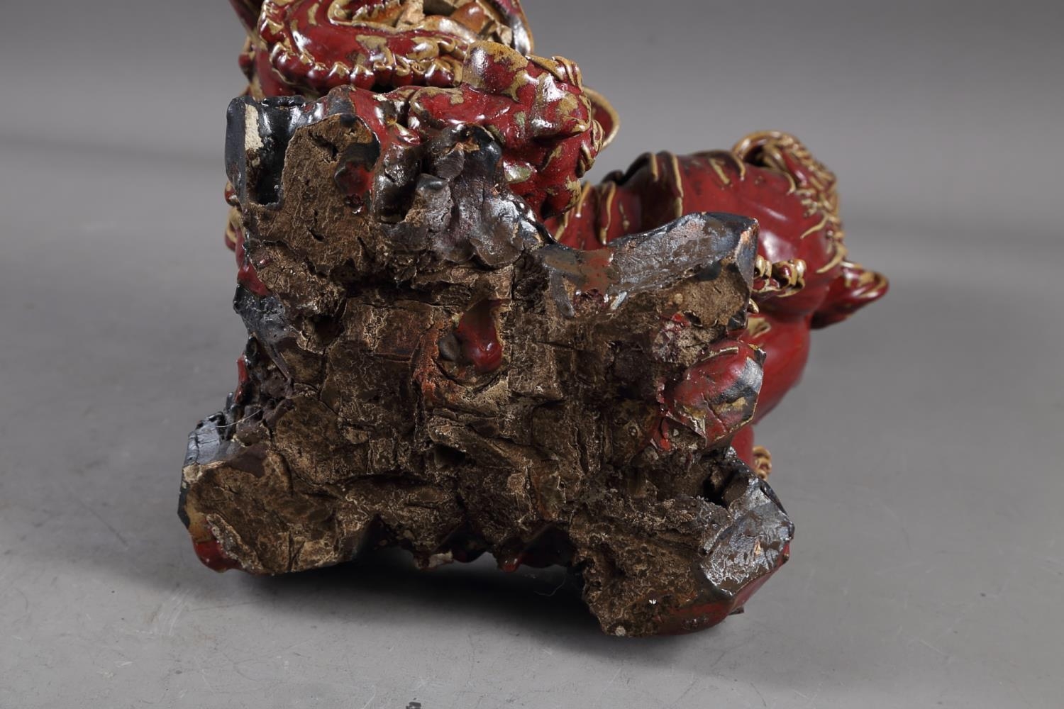 A Chinese red and brown glazed porcelain model of a Dog of Fo, on hardwood stand, 16" high - Image 7 of 17