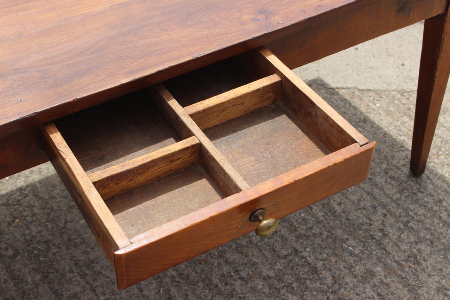 A 19th century French cherrywood farmhouse dining table, fitted one frieze drawer, on square taper - Image 3 of 4