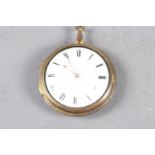 A gilt metal pair cased pocket watch with white enamel dial and Roman numerals, fusee movement