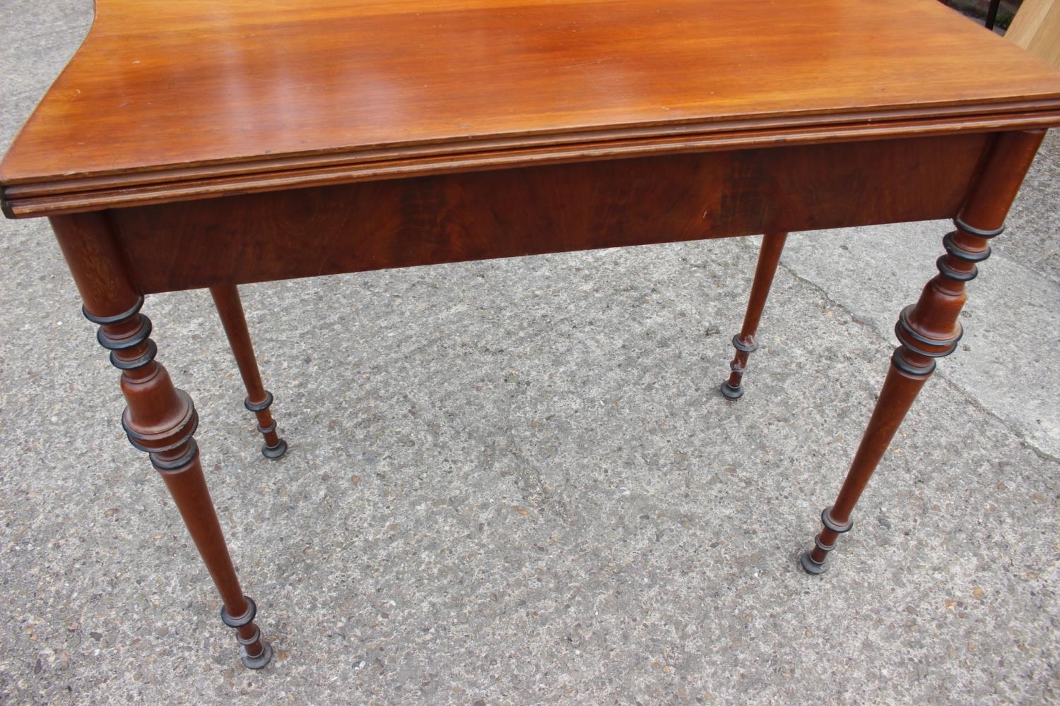 A late 19th century Scandinavian fold-over top serpentine front tea table, on ebonised banded - Image 3 of 5