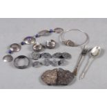 Two sets of four Art Nouveau style silver buttons and various other silver and white metal items