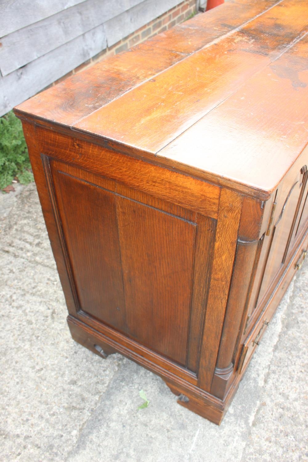 An 18th century oak mule chest, now converted as a cupboard, fitted two drawers, on bracket feet, - Image 2 of 5