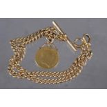 An 18ct gold double Albert watch chain, mounted with a George III gold guinea, dated 1813, 68.3g