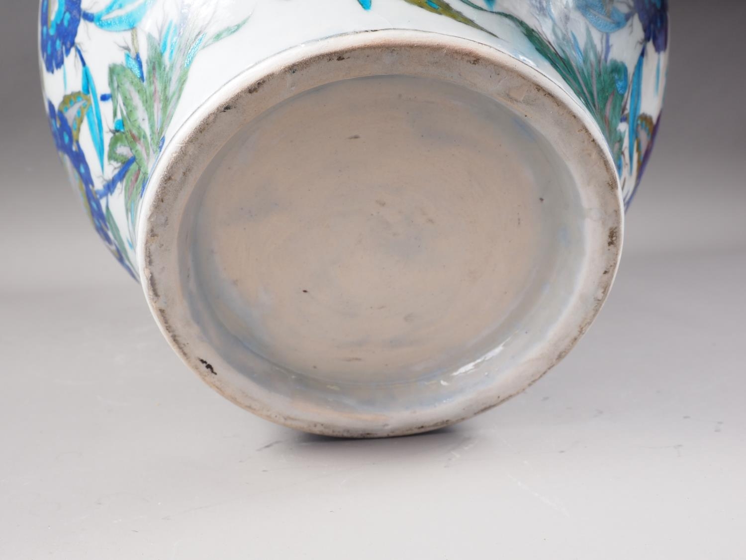 An Iznik bulbous vase of traditional floral design in shades of blue, 15" high - Image 3 of 4