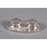 A silver double oval shaped inkwell, 6 3/4" wide