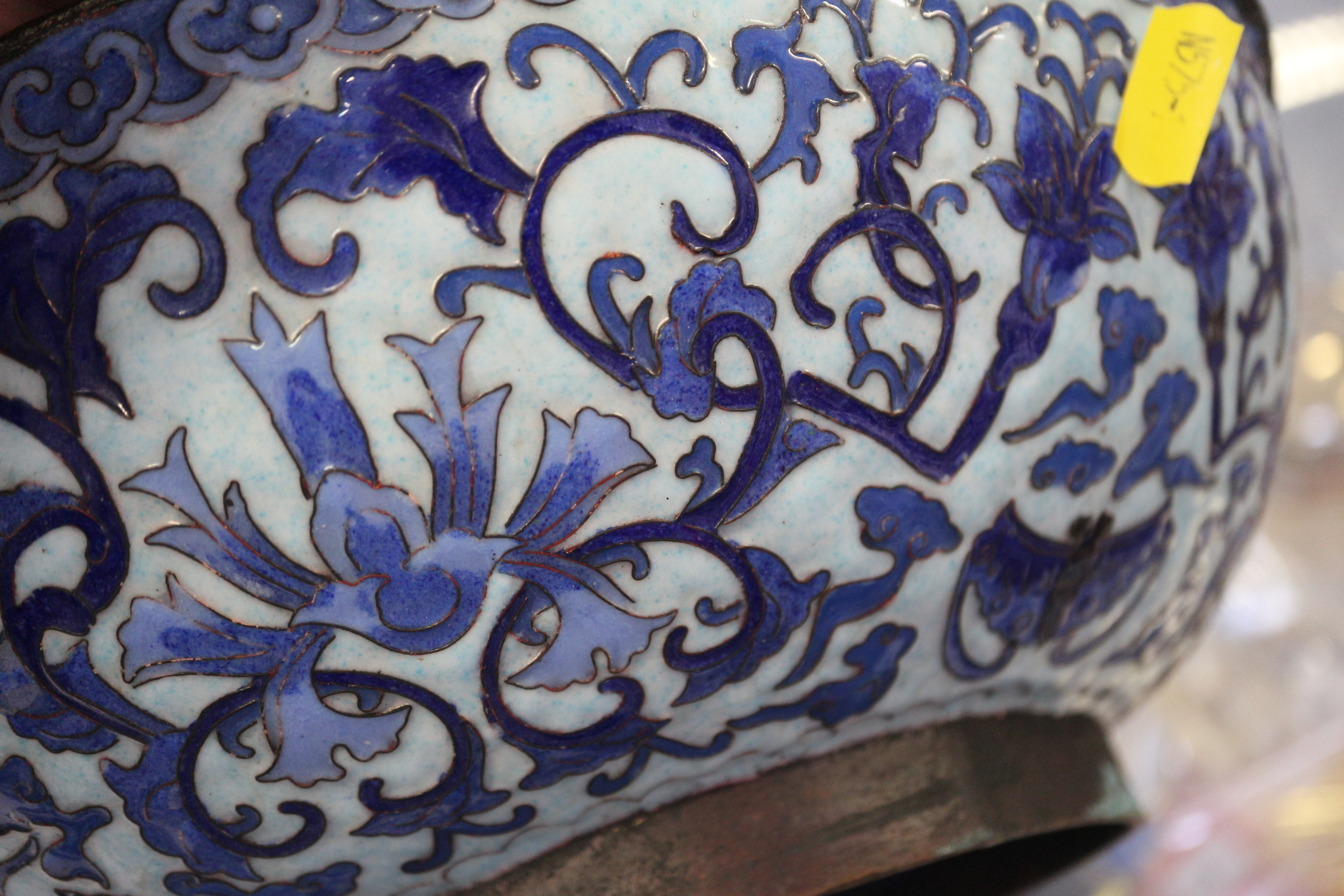 A Chinese cloisonne blue and white circular box and cover with flower, bat and character designs, 12 - Image 19 of 23