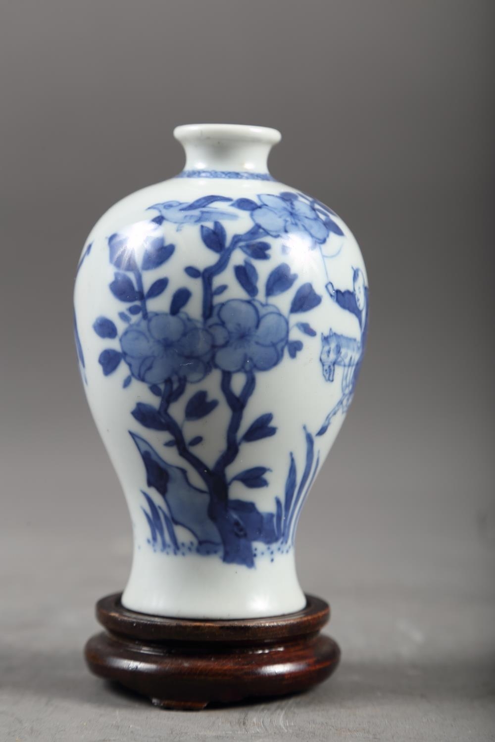 A Chinese blue and white meiping vase with figure on horseback in a landscape decoration, 4 1/4" - Image 3 of 9