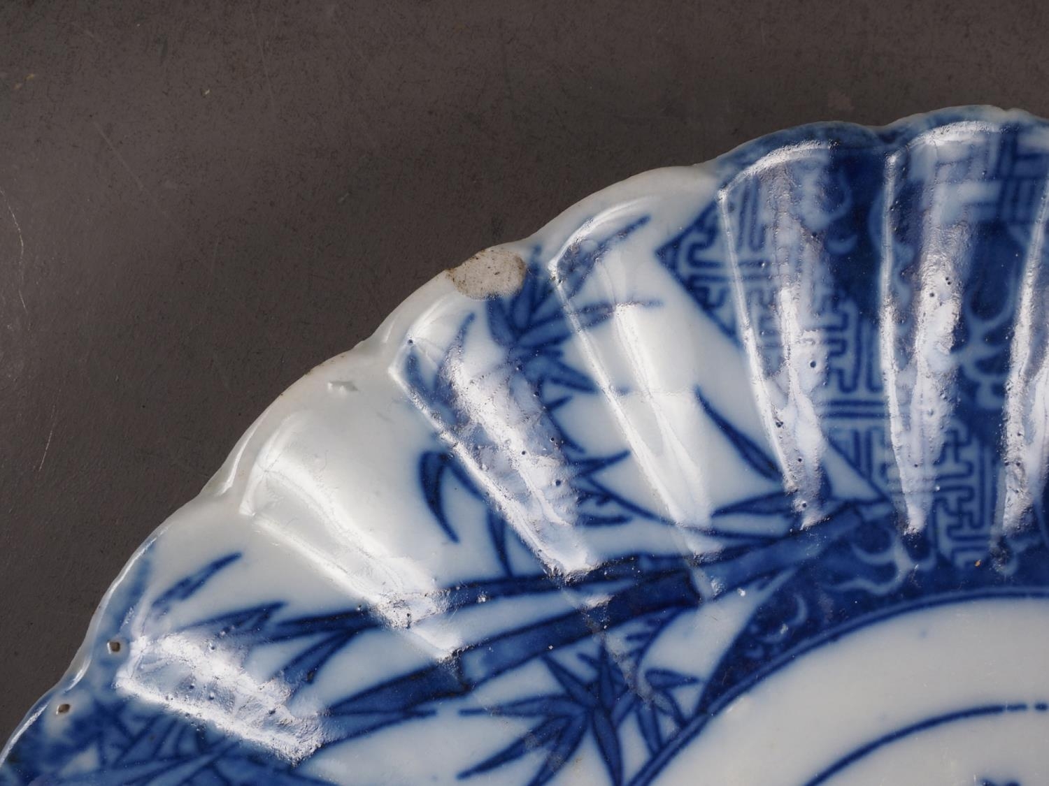 A Chinese cylindrical vase with bird in a landscape decoration (damaged), a pair of blue and white - Image 5 of 14