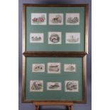 A set of twelve 19th century hand-coloured hunting scenes, in two common frames