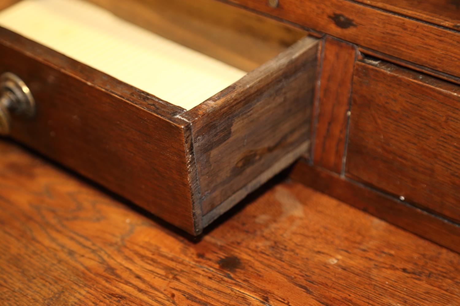 A 19th century oak dresser, the back fitted shelves over five small drawers with three further - Image 5 of 5