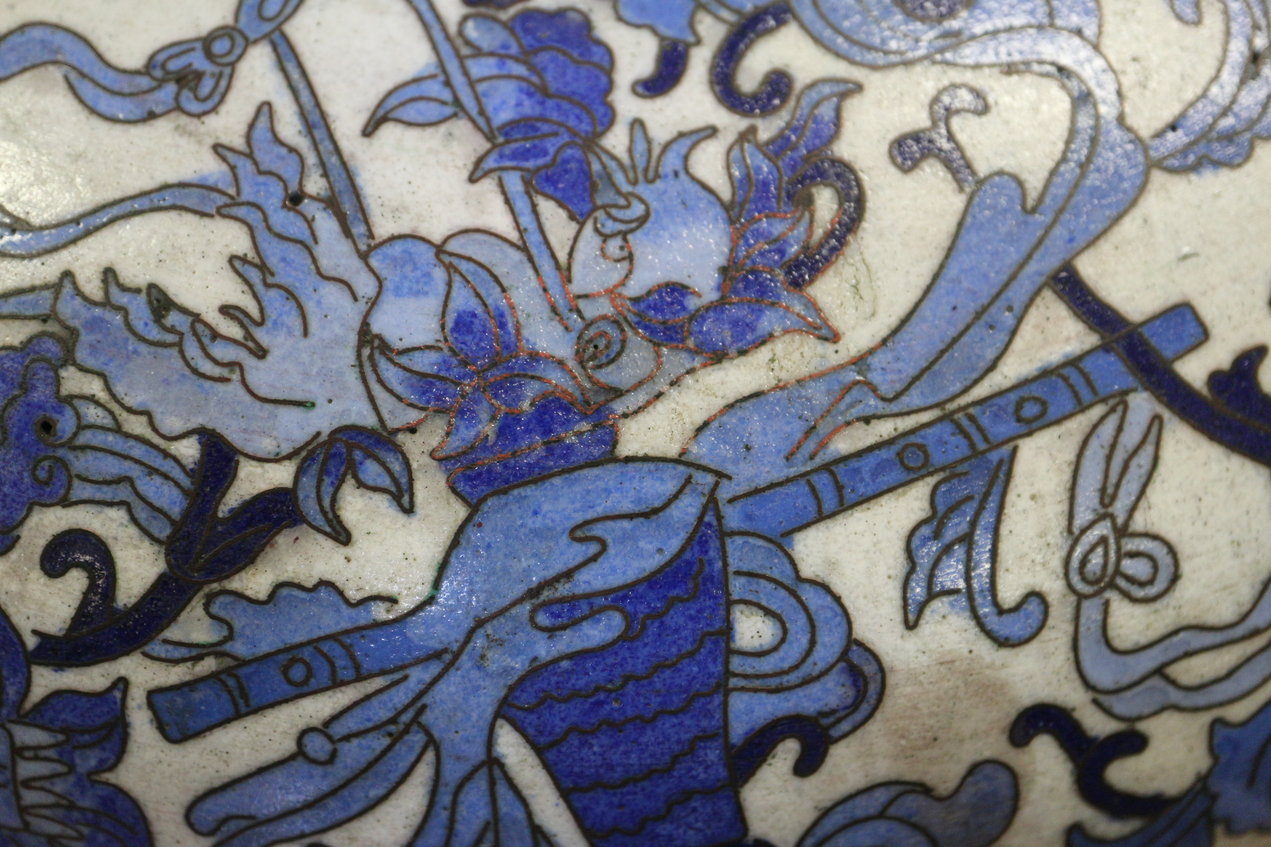 A Chinese cloisonne blue and white circular box and cover with flower, bat and character designs, 12 - Image 8 of 23