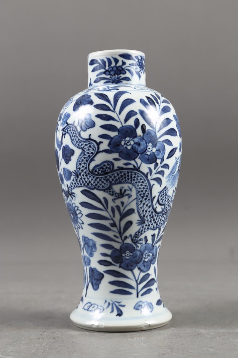 A Chinese blue and white baluster vase with dragon and flower decoration, four-character mark to - Image 6 of 18