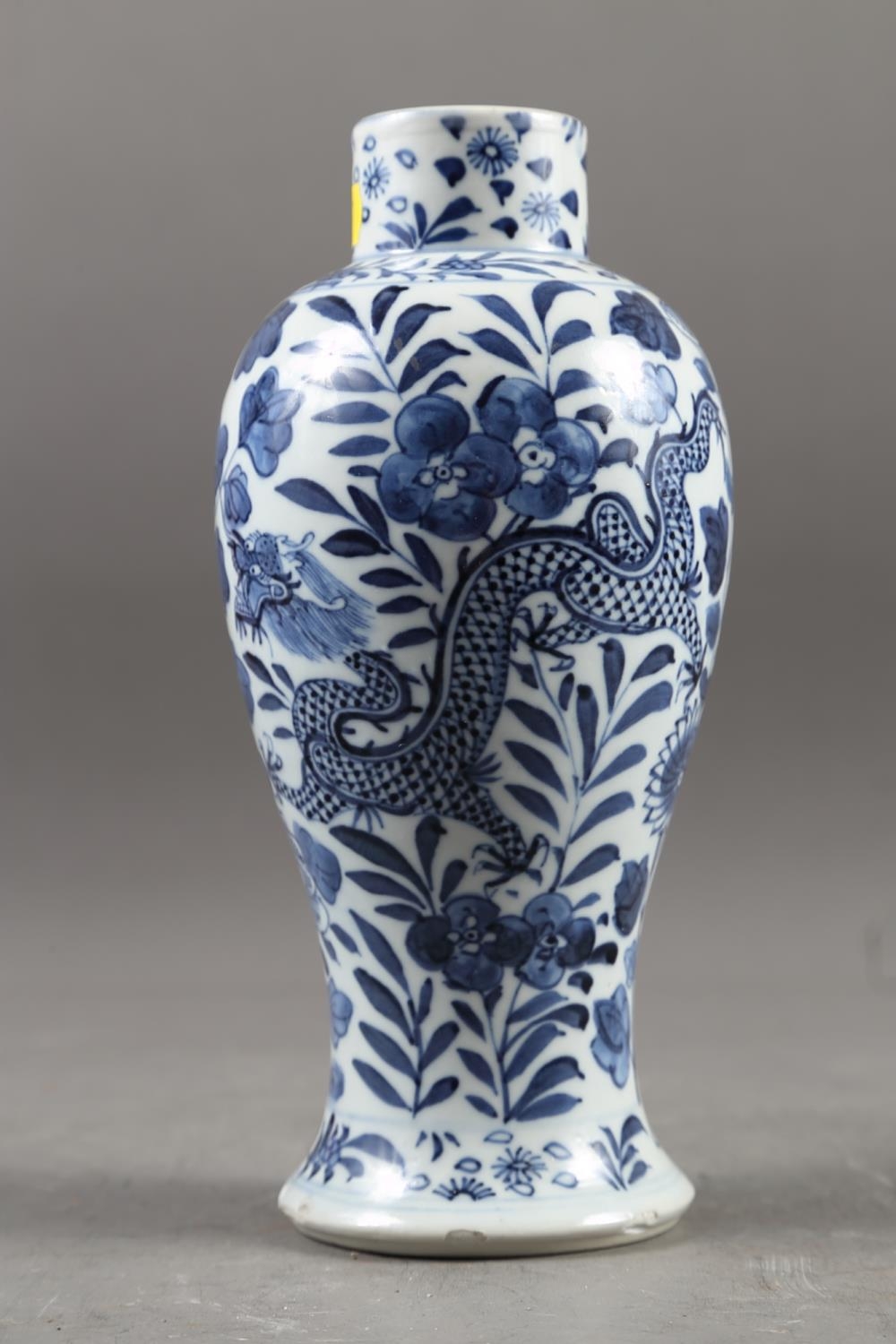 A Chinese blue and white baluster vase with dragon and flower decoration, four-character mark to - Image 8 of 18