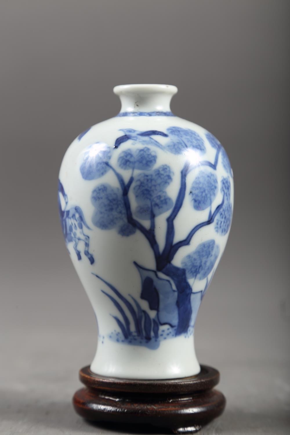 A Chinese blue and white meiping vase with figure on horseback in a landscape decoration, 4 1/4" - Image 5 of 9