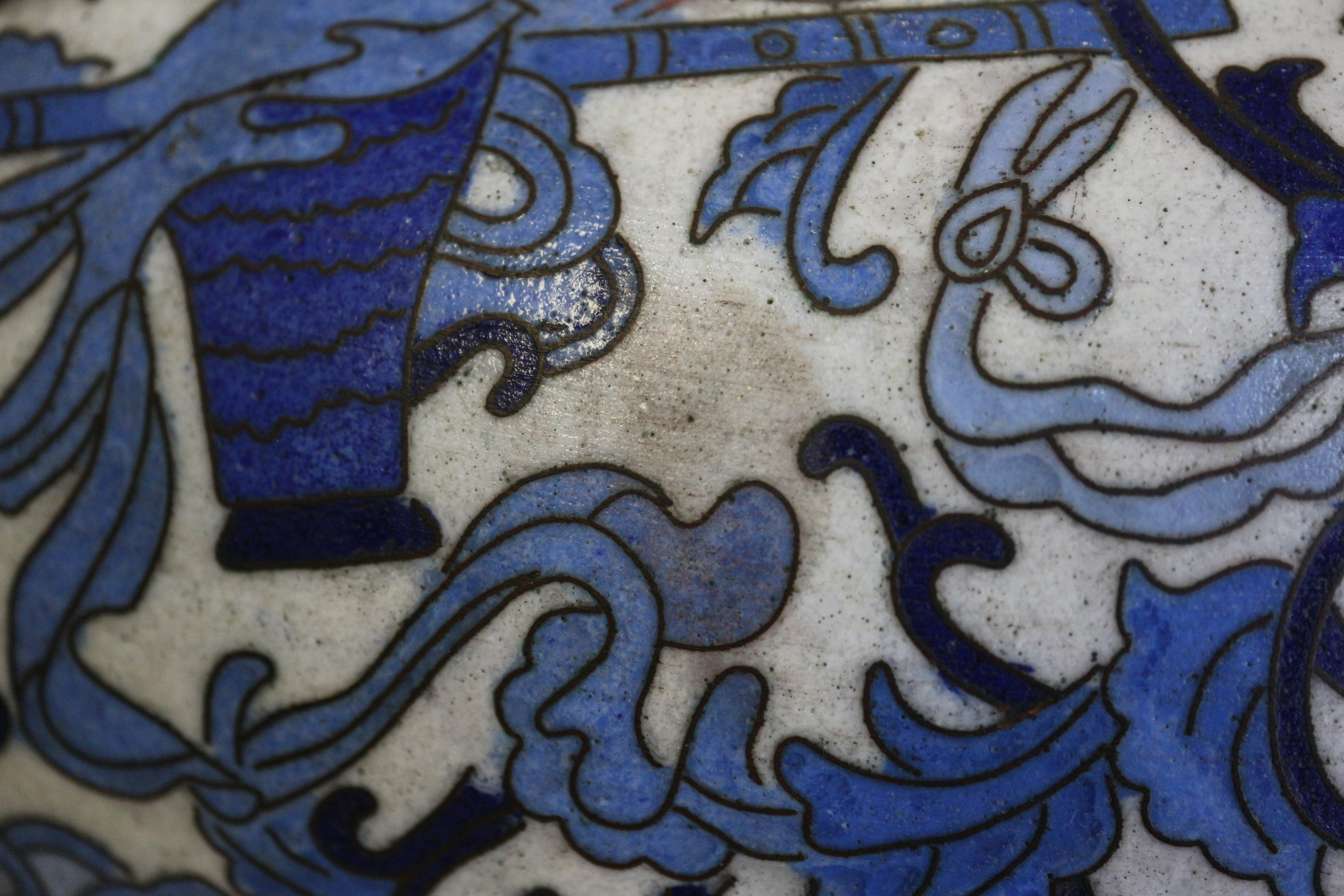 A Chinese cloisonne blue and white circular box and cover with flower, bat and character designs, 12 - Image 12 of 23