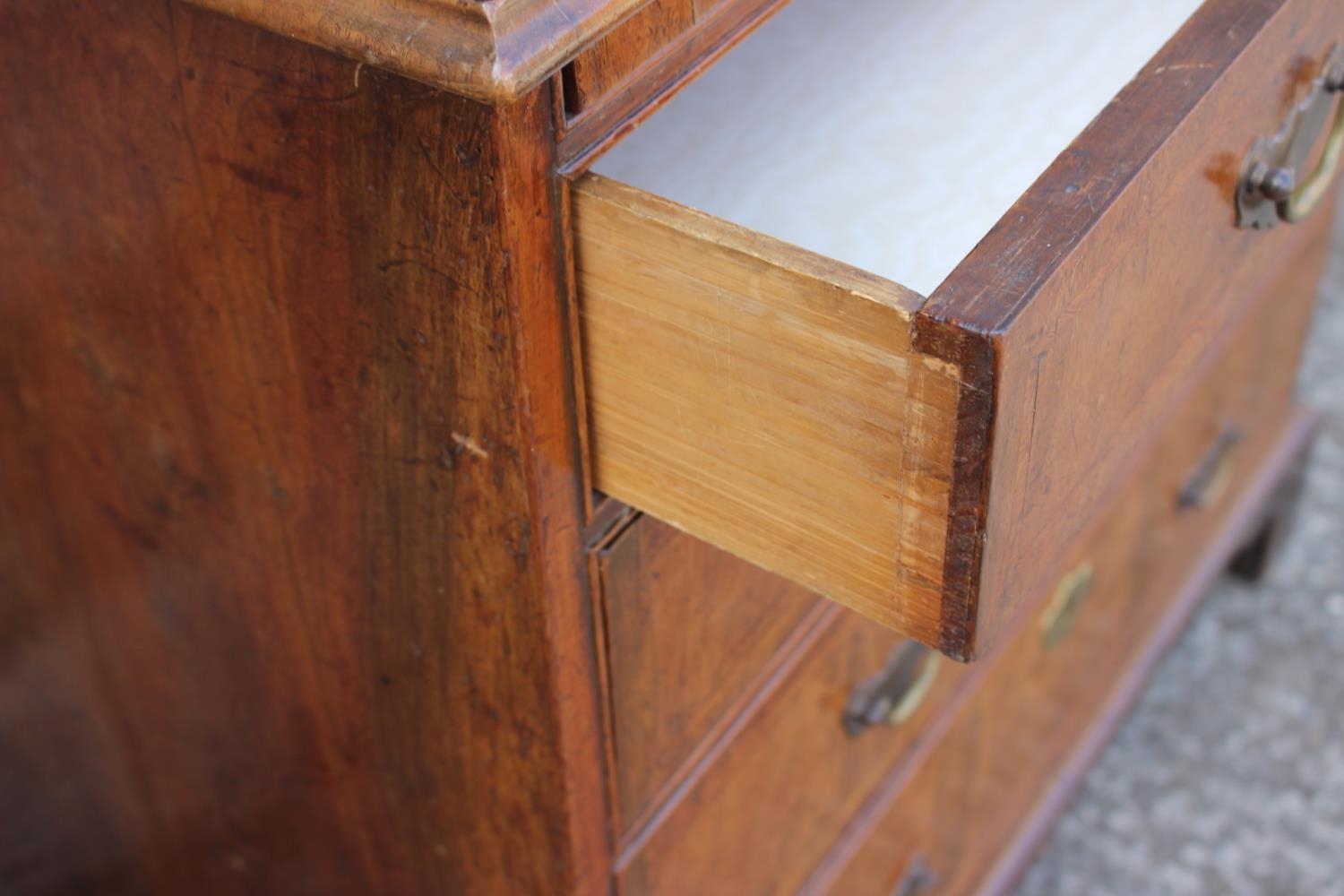 A bachelor's figured walnut and feather banded chest, fitted slide over four long graduated drawers, - Image 2 of 7