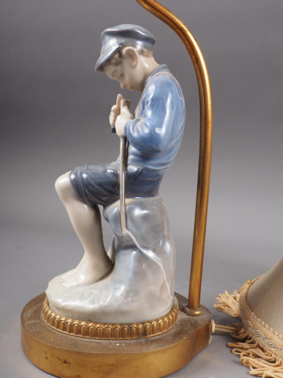 A Royal Copenhagen figure, boy cutting a stick (905), mounted as a table lamp - Image 3 of 3