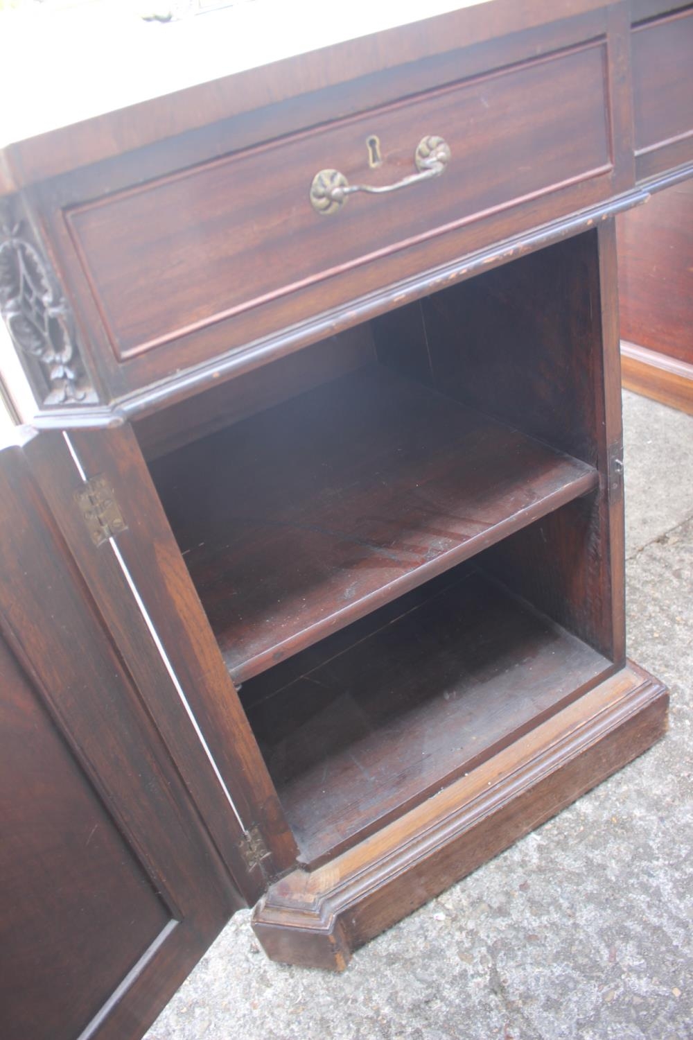 A partners early 20th century mahogany double pedestal desk with tooled lined leather top, inverse - Image 6 of 16