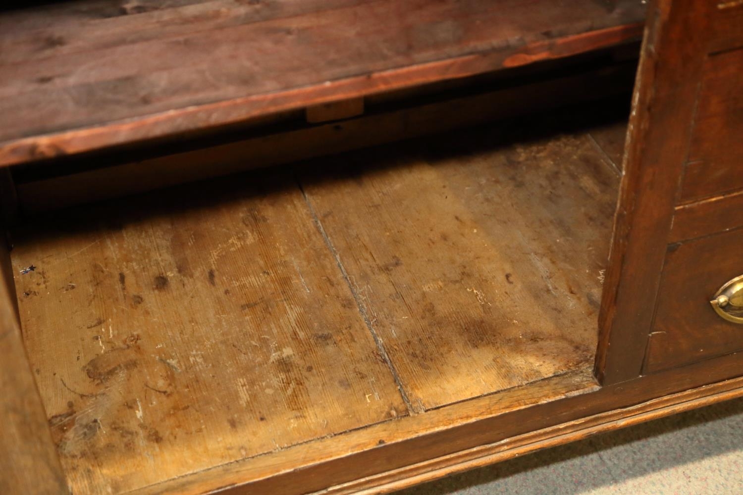 A 19th century oak dresser, the back fitted shelves over five small drawers with three further - Image 4 of 5