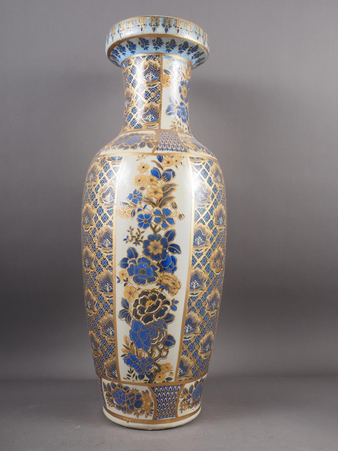 A Chinese cylindrical vase with bird in a landscape decoration (damaged), a pair of blue and white - Image 9 of 14