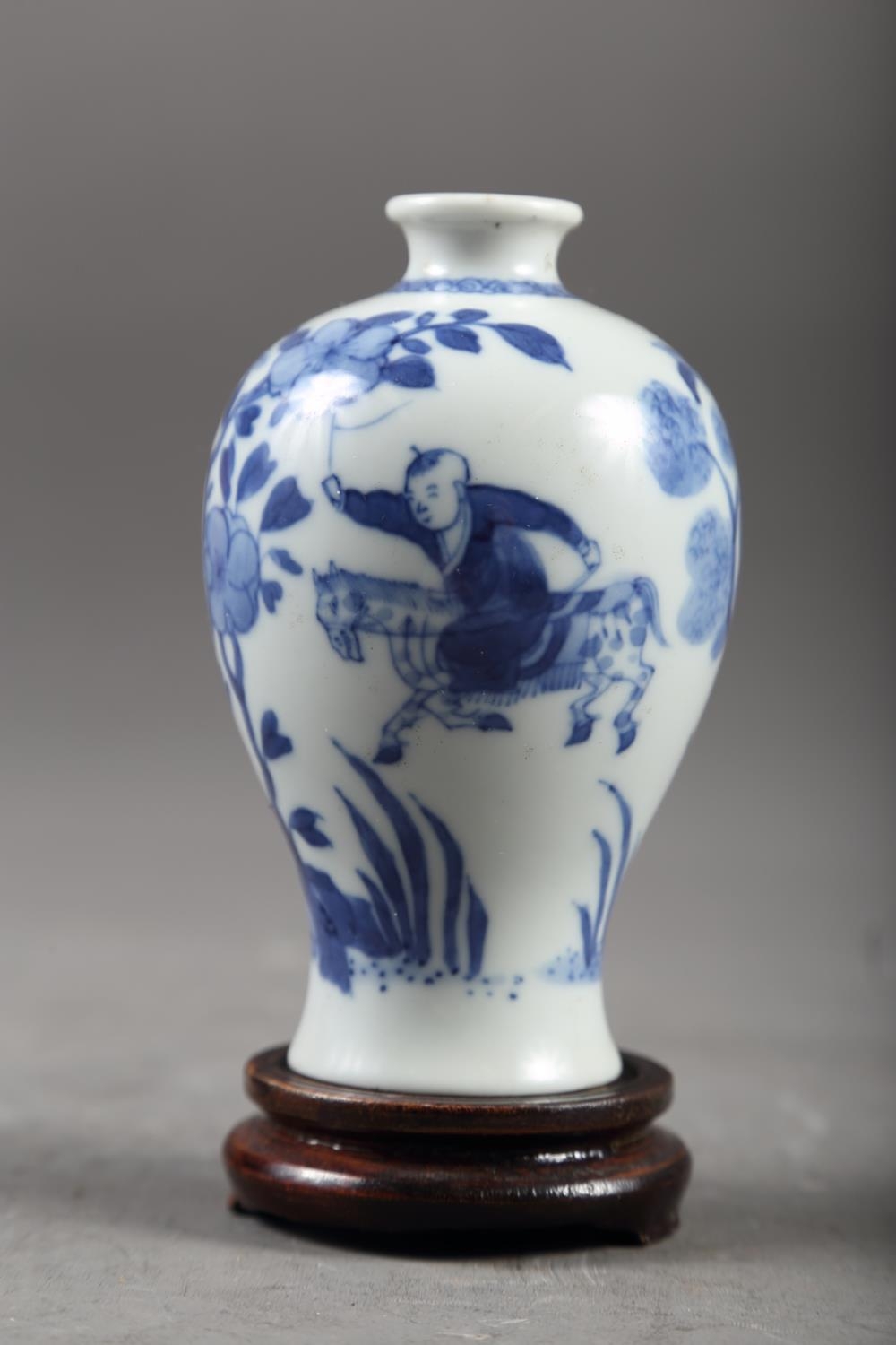 A Chinese blue and white meiping vase with figure on horseback in a landscape decoration, 4 1/4" - Image 4 of 9