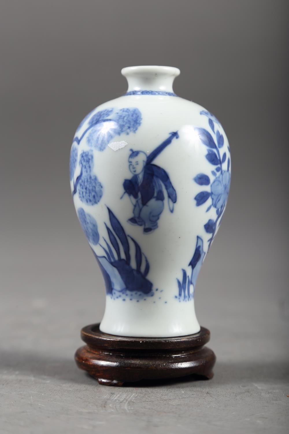 A Chinese blue and white meiping vase with figure on horseback in a landscape decoration, 4 1/4" - Image 2 of 9