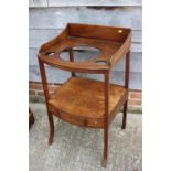 A late Georgian mahogany bowfront washstand, fitted one drawer, on splay supports, 19" wide x 20"