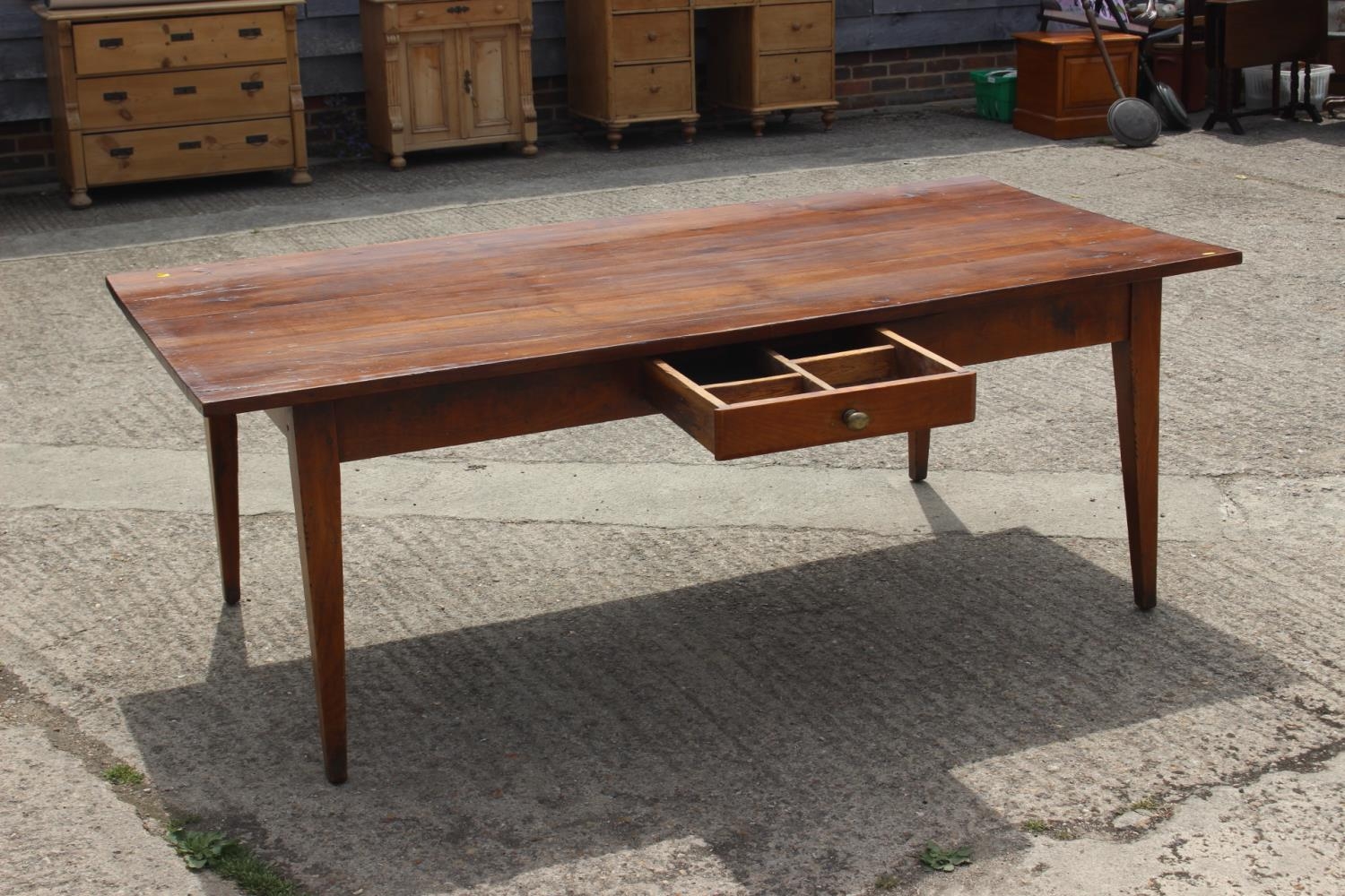 A 19th century French cherrywood farmhouse dining table, fitted one frieze drawer, on square taper - Image 2 of 4