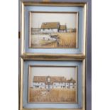 Peggy Howgego: two acrylics, "Moor Mill", and "Old Tide Mill", 6" x 7 1/2", in gilt frames