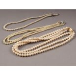 A Ciro three-strand pearl necklace with 9ct gold clasp, a similar Ciro two-strand pearl necklace