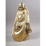 A Chinese brass censor, formed as a Hotei and a child, 9" high