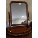 A Victorian mahogany swing frame toilet mirror, on carved bowfront plateau base, 20" wide