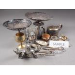 A quantity of silver plate and pewter, including trays, loose cutlery, mugs, teapots and other items