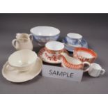 Three Wedgwood Satsuma colour palette cups and saucers, various Spode cups and saucers, two