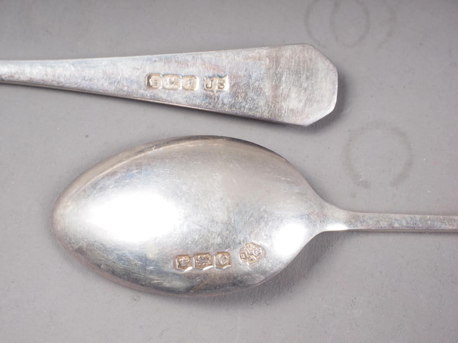A set of six Arundel pattern silver coffee spoons, twelve bright cut silver coffee spoons, a pair of - Image 2 of 2