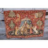 A Jacquard woven panel with Lady and the Unicorn design, 38 1/2" x 27 1/2", a similar curtain holder
