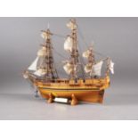 A scale model of the Bounty, 1787, 19" long (bowsprit broken)