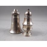 A silver salt shaker and a silver pedestal pepper shaker, 2.5oz troy approx