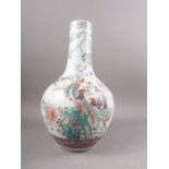 A Chinese porcelain polychrome enamel decorated vase with bird design, 16" high