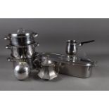 A Christofle pomander, 5" high, a stainless steel fish kettle, a silver plated teapot and other