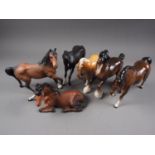 Six Beswick model horses, various, largest 8 1/2" high (one with chipped ear)