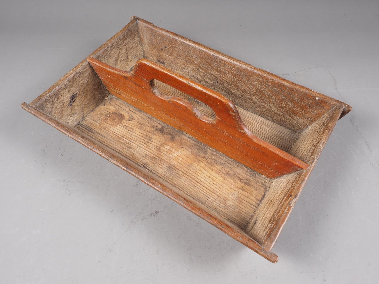 A 19th century oak and pine cutlery tray, 14" x 9" - Image 2 of 2