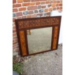 A stained and inlaid rectangular over-mantel mirror with bevelled plate, 35" x 29" overall, and a