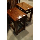 A pair of Chinese hardwood rectangular lamp/bedside tables, on moulded supports, 19" high